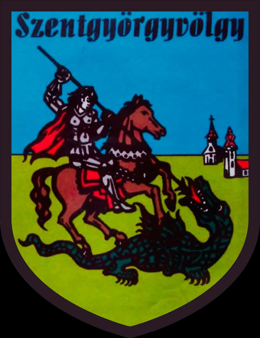 Szentgyörgyvölgy címere: Szent György lovon, amint legyőzi a sárkányt